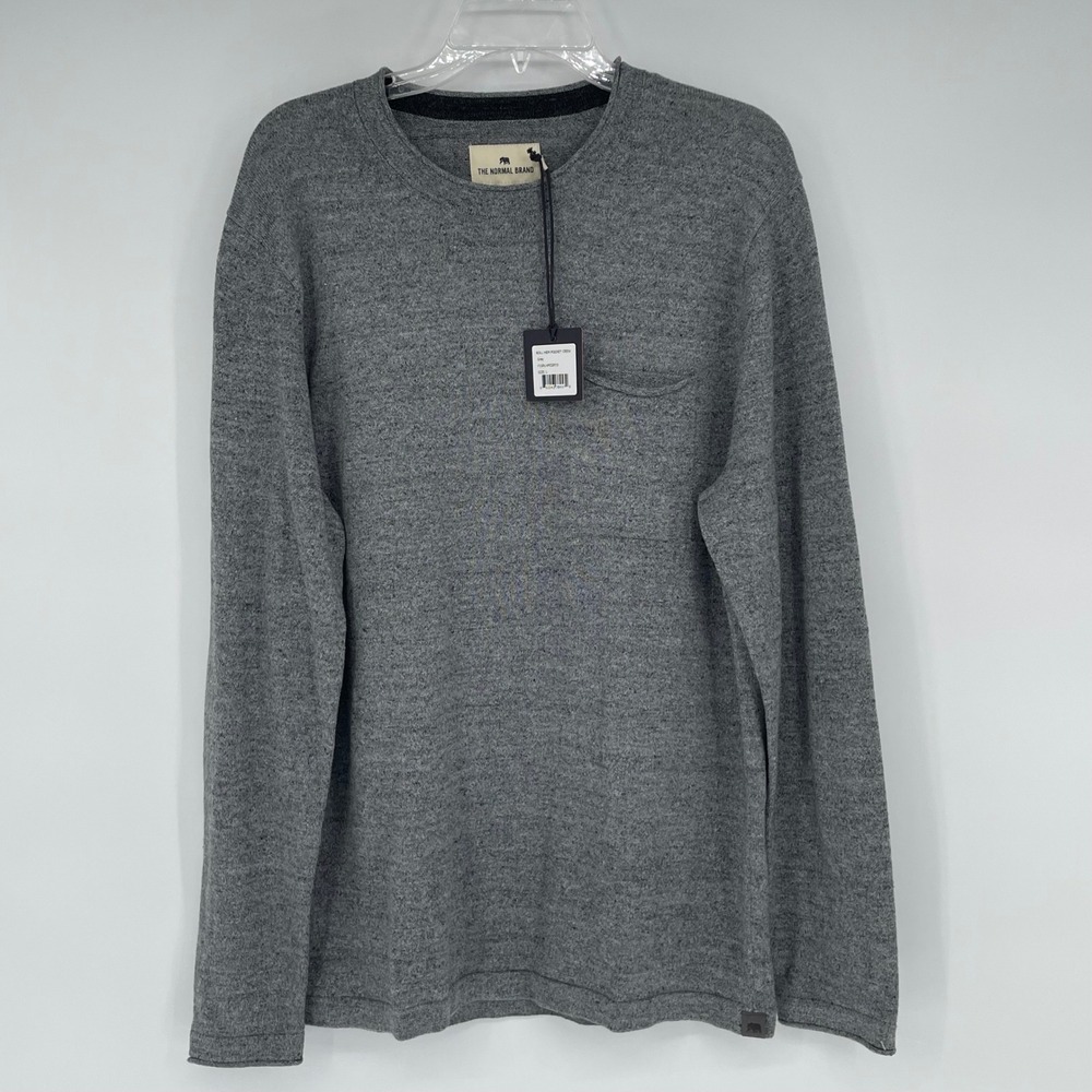 The Normal Brand Mens Roll Hem Pocket Crew Grey Sweater‎ Large NWT